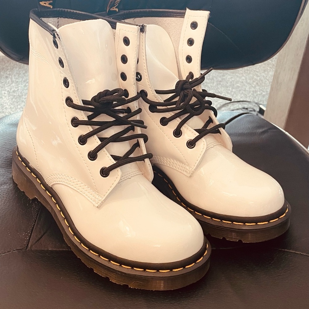 Dr. Martens White Combat Boots with Black Laces. Brand new, Never worn!